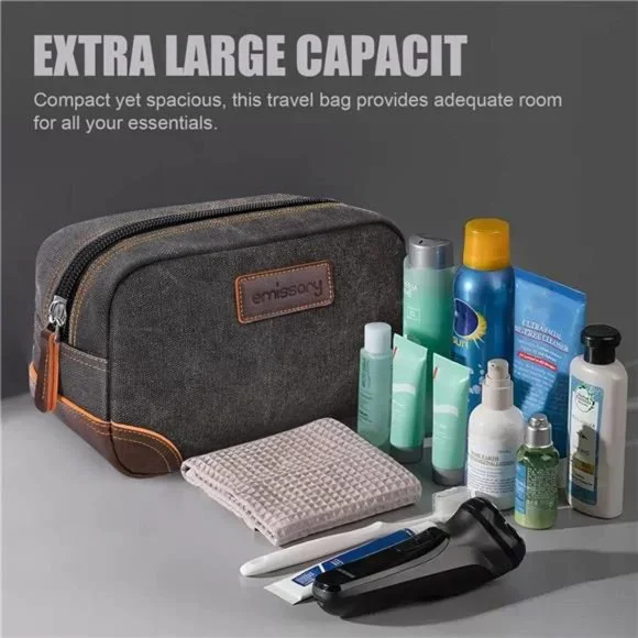 Travel Toiletry Bag for Men, Leather and Canvas Toiletry Bags, Dopp Kit for Men